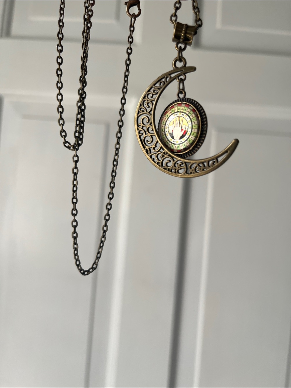 Bronze Crescent Moon Palmistry Pendant Necklace - Picture 3 of 3